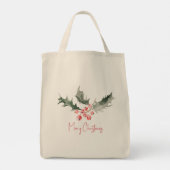 Kerst Canvas tassen Botanische rode bessen (Achterkant)