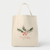 Kerst Canvas tassen Botanische rode bessen (Voorkant)