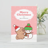 Kerst Capybara en Sneeuwman Schattige Feestdagenkaart (Staand voorkant)