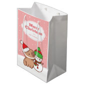 Kerst Capybara en Sneeuwman Schattige Medium Cadeauzakje (Voorkant Gekanteld)