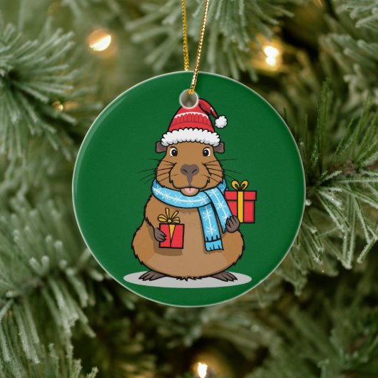 Kerst Capybara Keramisch Ornament (Boom)
