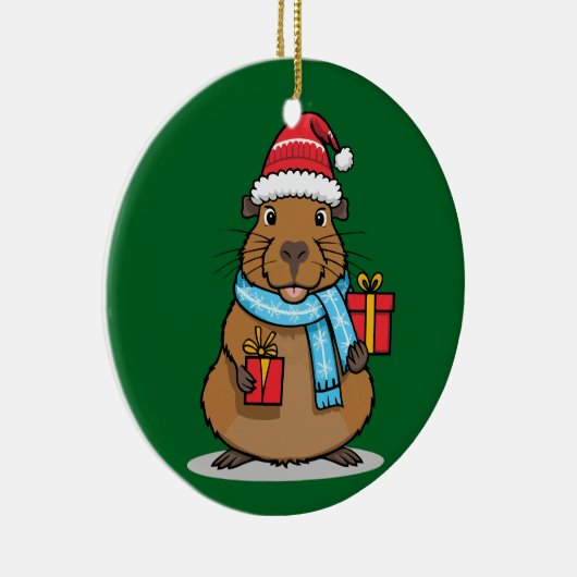 Kerst Capybara Keramisch Ornament (Rechts)