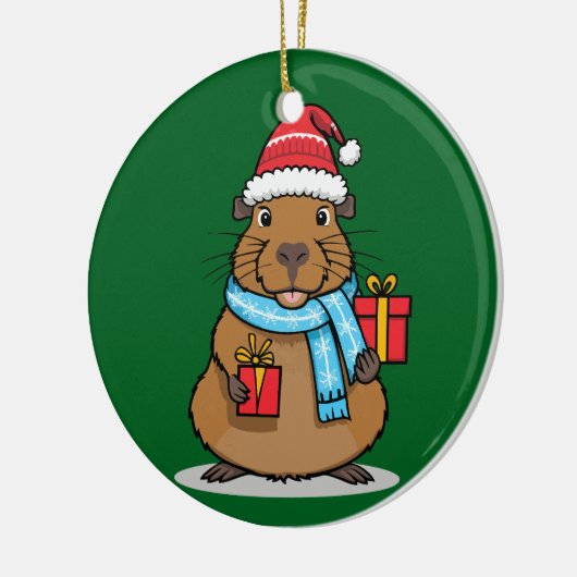 Kerst Capybara Keramisch Ornament (Links)