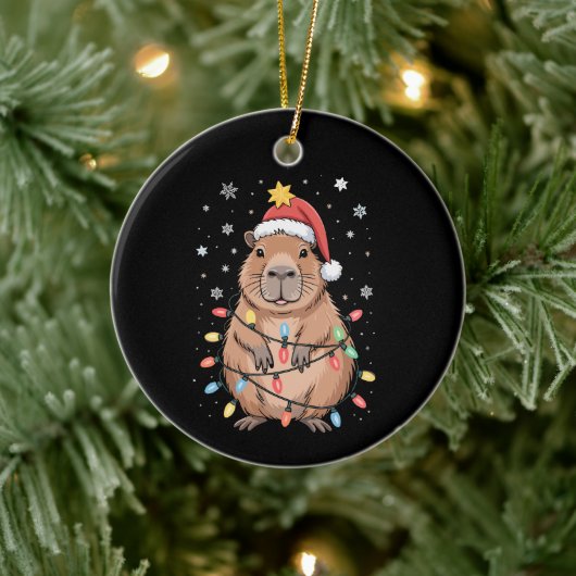 Kerst Capybara met Kerstman Hoed kerstverlichting  Keramisch Ornament (Boom)