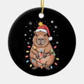 Kerst Capybara met Kerstman Hoed kerstverlichting  Keramisch Ornament (Voorkant)