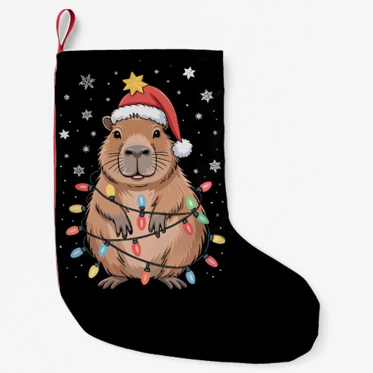 Kerst Capybara met Kerstman Hoed kerstverlichting  Kleine Kerstsok (Voorkant)