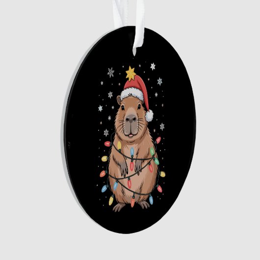 Kerst Capybara met Kerstman Hoed kerstverlichting  Ornament (voorkant)