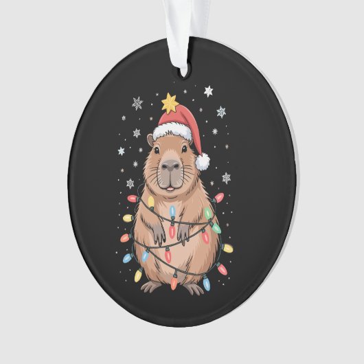 Kerst Capybara met Kerstman Hoed kerstverlichting  Ornament (voorkant)