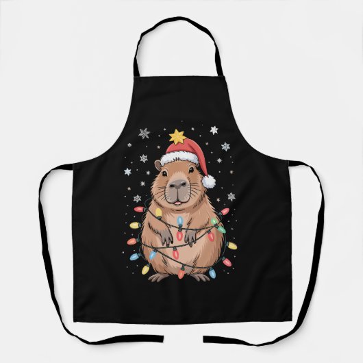 Kerst Capybara met Kerstman Hoed kerstverlichting  Schort (Voorkant)
