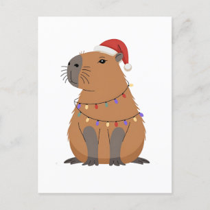 Kerst Capybara met kerstverlichting Feestdagenkaart