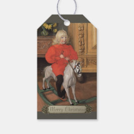 Kerst Carl Larsson Boy op het rotpaard CC1062 Cadeaulabel