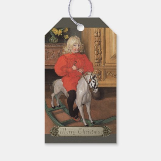 Kerst Carl Larsson Boy op het rotpaard CC1062 Cadeaulabel (Voorkant)