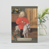 Kerst Carl Larsson Boy op het rotpaard CC1065 Feestdagenkaart (Staand voorkant)