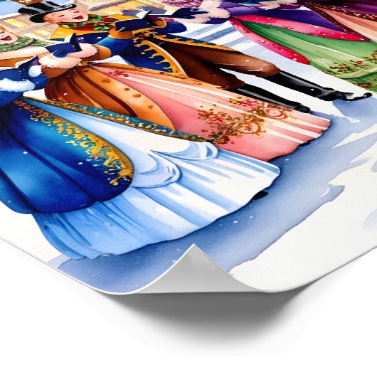 Kerst Carolers in de Sneeuwmuur Art Print (Hoek)