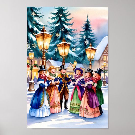 Kerst Carolers in de Sneeuwmuur Art Print (Voorkant)