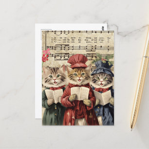 Kerst Caroling Cats Briefkaart