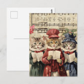 Kerst Caroling Cats Briefkaart (Voorkant / Achterkant)