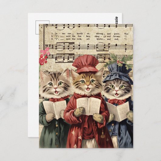 Kerst Caroling Cats Briefkaart (Voorkant / Achterkant)