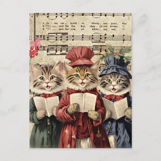 Kerst Caroling Cats Briefkaart (Voorkant)
