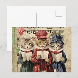 Kerst Caroling Cats Briefkaart