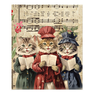 Kerst Caroling Cats Foto Afdruk