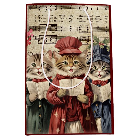 Kerst Caroling Cats Medium Cadeauzakje (Voorkant)