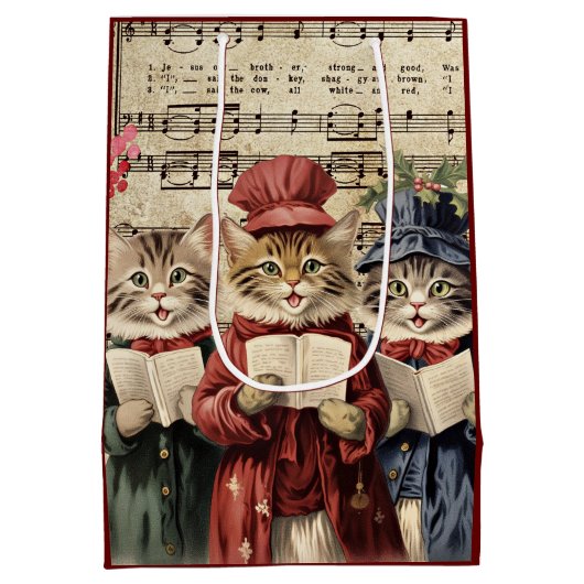 Kerst Caroling Cats Medium Cadeauzakje (Achterkant)