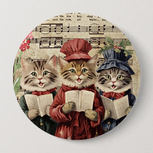 Kerst Caroling Cats Ronde Button 4,0 Cm (Voorkant)