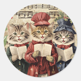 Kerst Caroling Cats Ronde Sticker