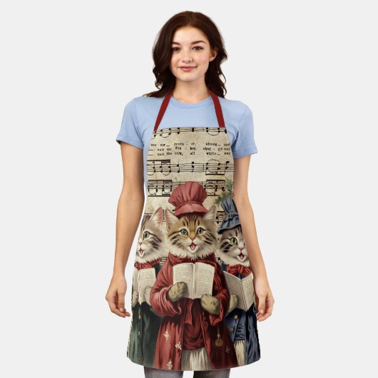 Kerst Caroling Cats Schort (Gedragen)