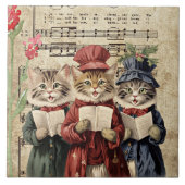 Kerst Caroling Cats Tegeltje (Voorkant)