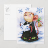 Kerst Caroling Mouse Schattigee vakantie Briefkaar Feestdagenkaart (Voorkant / Achterkant)