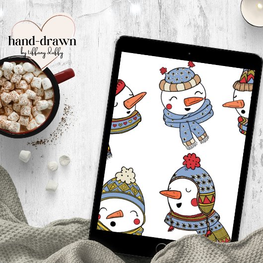Kerst Caroling Snowmen Hand getrokken Winter Stropdas