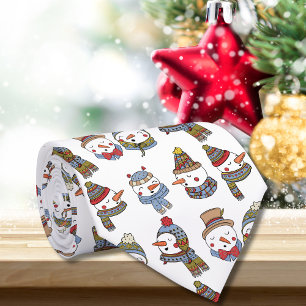 Kerst Caroling Snowmen Hand getrokken Winter Stropdas