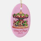 Kerst Carrousel in Snoep Stripes Keramisch Ornament (Rechts)