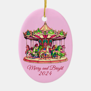Kerst Carrousel in Snoep Stripes Keramisch Ornament