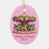 Kerst Carrousel in Snoep Stripes Keramisch Ornament (Achterkant)