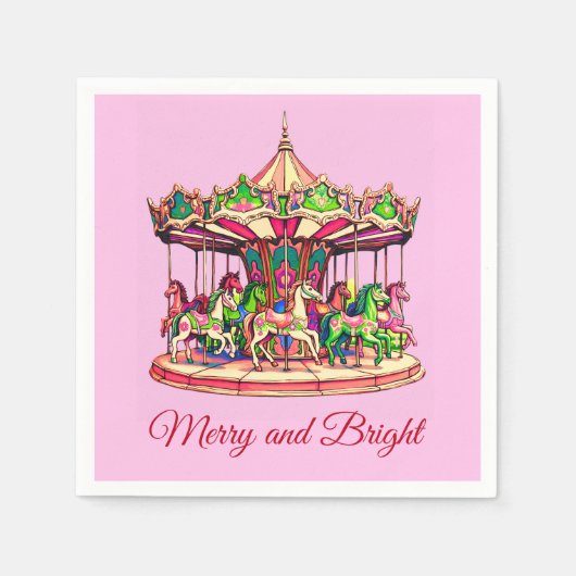 Kerst Carrousel in Snoep Stripes Servet (Voorkant)