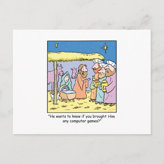 Kerst Cartoon Drie Wise Kings Computer Games Feestdagenkaart (Voorkant)