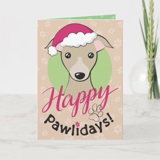 Kerst Cartoon fawn Iggy Dog Happy Pawholidays Feestdagen Kaart (Voorkant)