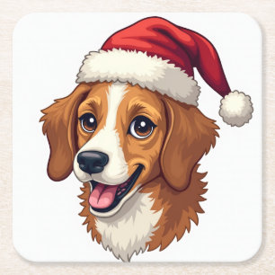 Kerst Cartoon Hond in Kerstman Hoed Kartonnen Onderzetters