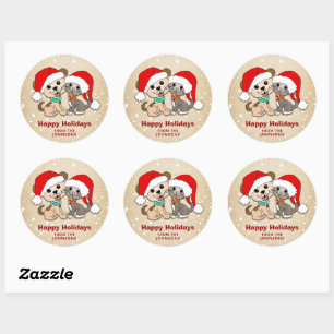 Kerst Cartoon Kat Hond Ronde Sticker