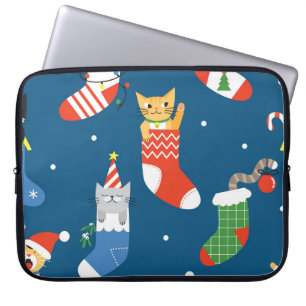 Kerst Cartoon Katten Schattige Patroon Laptop Sleeve