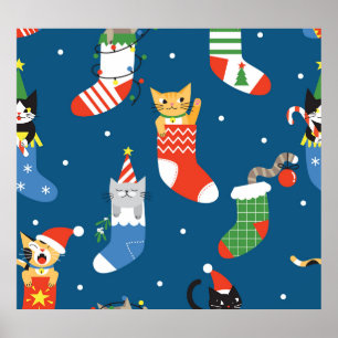 Kerst Cartoon Katten Schattige Patroon Poster