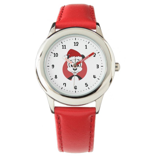 Kerst cartoon met schattig panda beer horloge (Voorkant)