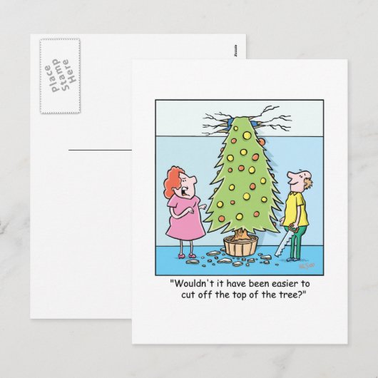 Kerst Cartoon Oversized Tree Feestdagenkaart (Voorkant / Achterkant)