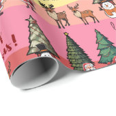 Kerst Cartoon Patroon - Sneeuwman Kerstman Rendier Cadeaupapier (Rol Hoek)