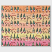 Kerst Cartoon Patroon - Sneeuwman Santa Reindeer Cadeaupapier (Vlak)