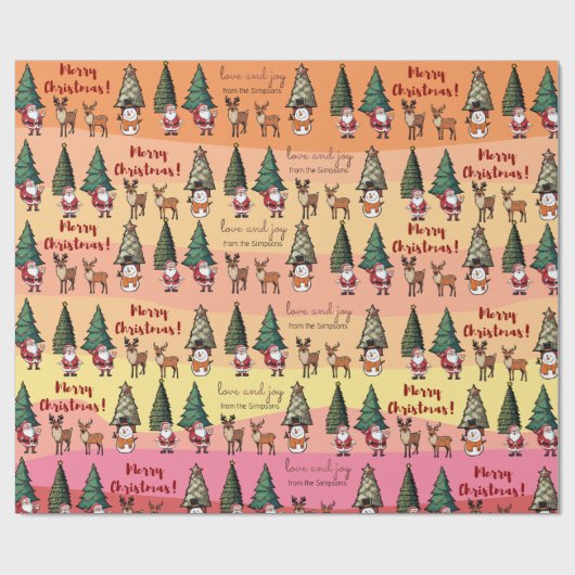 Kerst Cartoon Patroon - Sneeuwman Santa Reindeer Cadeaupapier (Vlak)