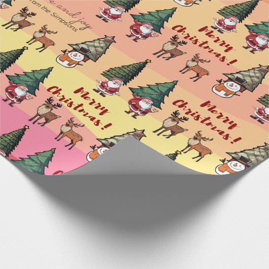 Kerst Cartoon Patroon - Sneeuwman Santa Reindeer Cadeaupapier (Hoek)